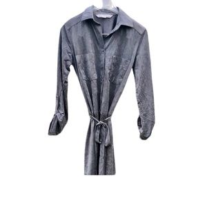 Soft Gray Shirt Dress Faux Suede Button Up Front Sz. Small